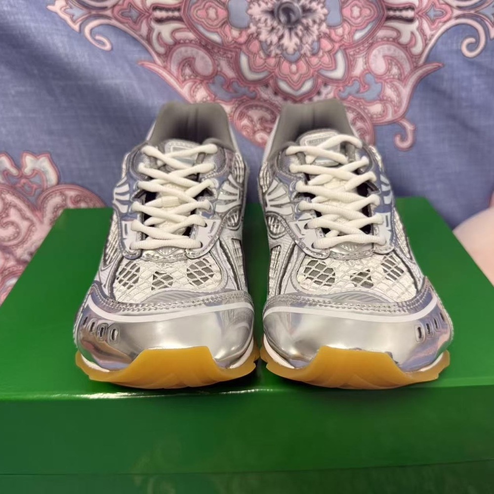 Bottega Veneta Silver and White Orbit Sneakers